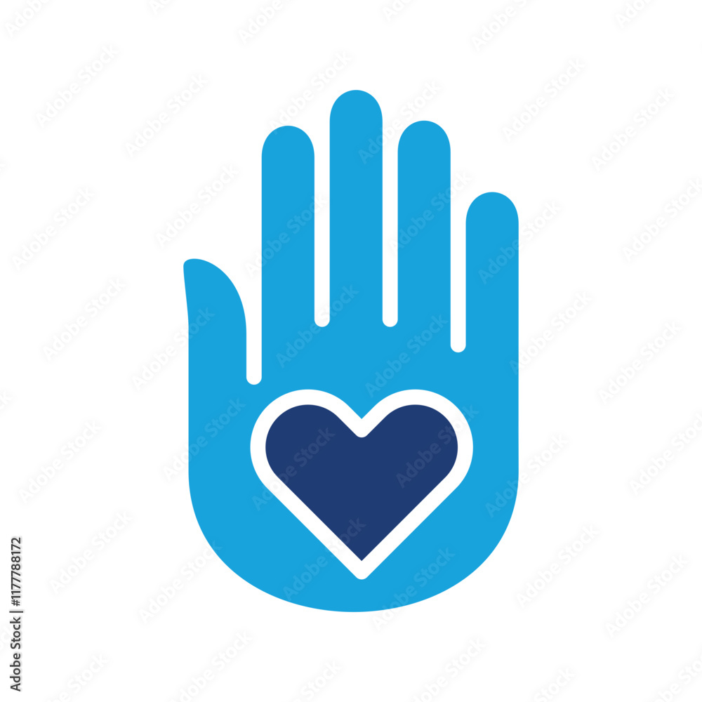 Humanity and donation icon. Icon for symbol of charity, philanthropy, help, giving, humanity. Blue two color design Humanity and donation icon. Icon for symbol of charity, philanthropy, help, giving, humanity. Blue two color design