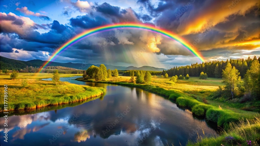 Obraz premium Rainbow background in the Sky Over view . Ai Generator. 