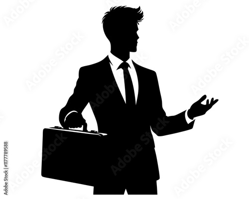 Job seeker silhouette holding briefcase. Clipart image isolated on white background 