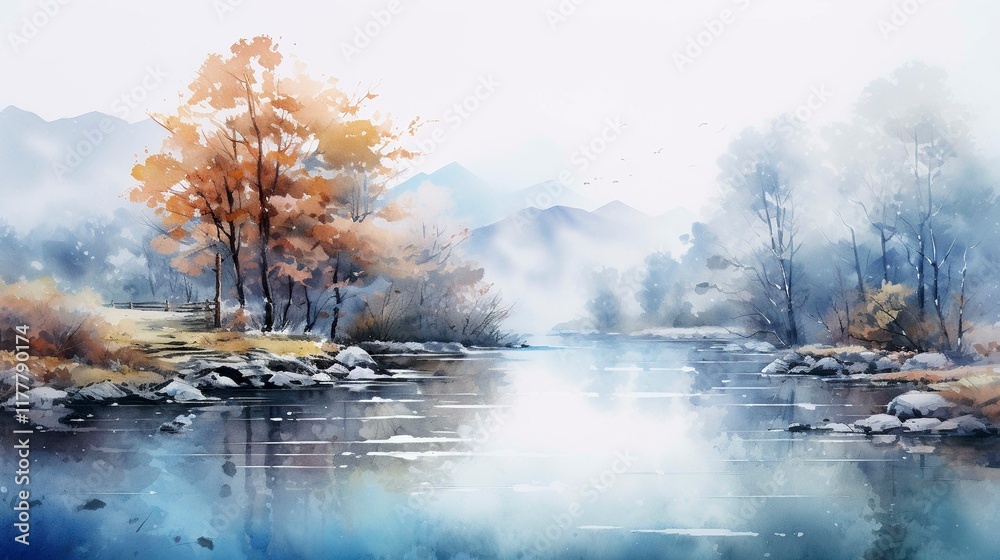 A photo of a tranquil river scene watercolor A photo of a tranquil river scene watercolor