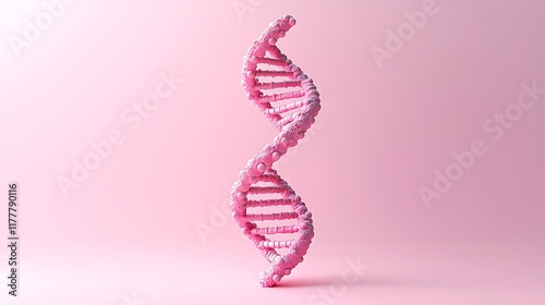Pink DNA helix model, science background, genetic research, healthcare concept.