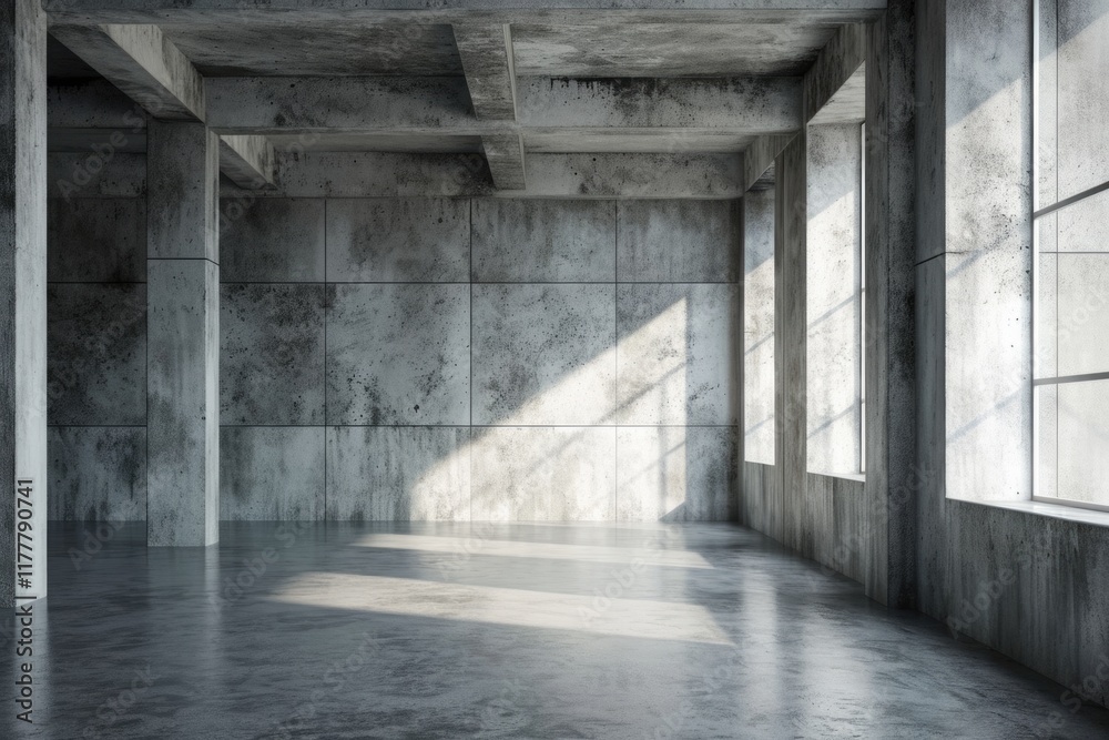Modern Loft Interior Design with Empty Concrete Wall and City View Modern Loft Interior Design with Empty Concrete Wall and City View