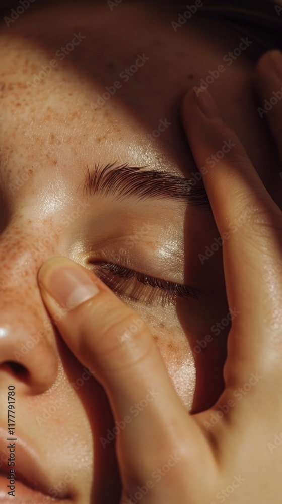 Naklejka premium Gentle facial massage techniques for relaxation spa setting close-up tranquil atmosphere self-care concepts