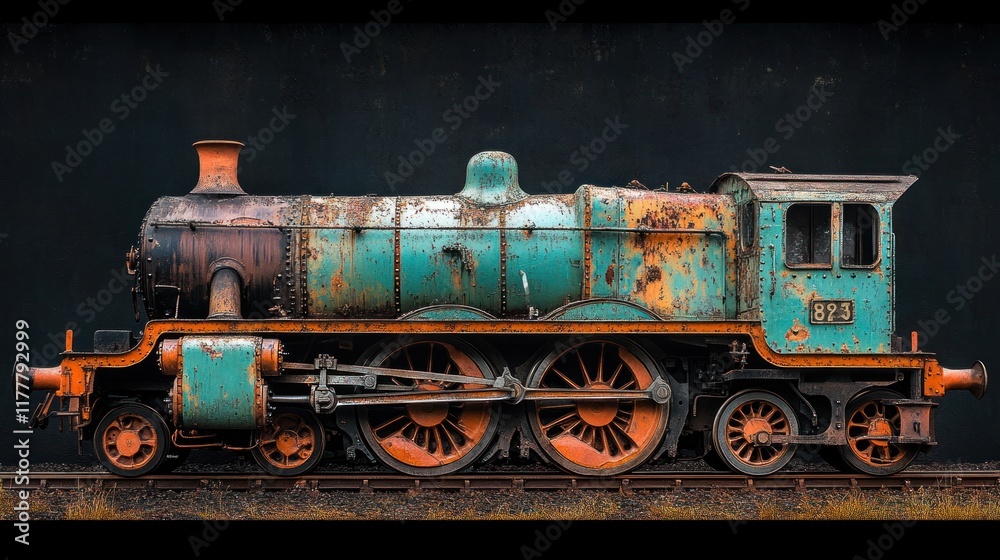 Fototapeta premium Rusty vintage steam train on display.