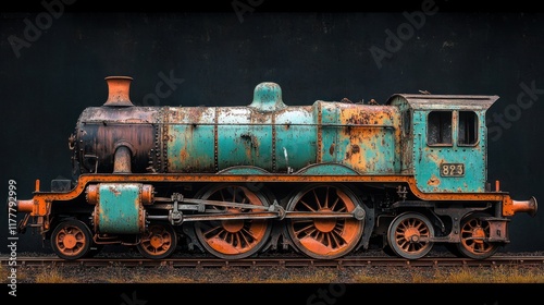 Rusty vintage steam train on display. photo