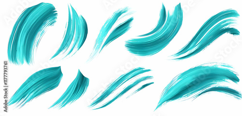 A set of turquoise brushstrokes, flowing freely and expressively, isolated for visual impact.