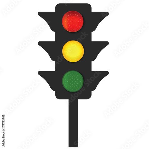 Simple vector illustration of a traffic light showing green, yellow and red signals