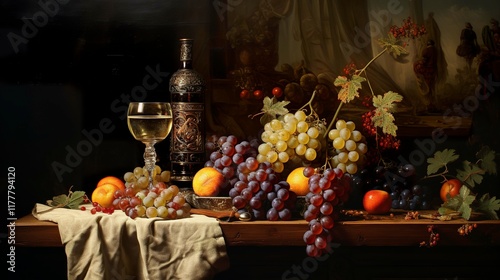 A photo of a vintage still life oil painting.