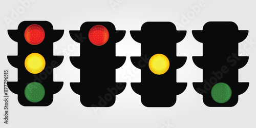 Simple vector illustration of a traffic light showing green, yellow and red signals