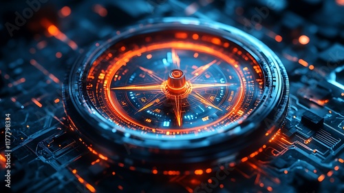 Wallpaper Mural Futuristic Digital Compass – Symbolic Navigation Concept with Data Streams Torontodigital.ca