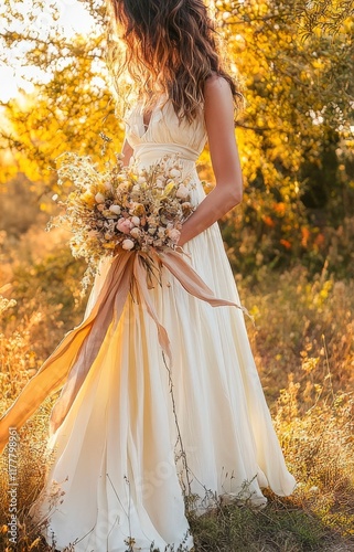 Wallpaper Mural Romantic Boho Bridal Bouquet with Dried Wildflowers in Rustic Setting Torontodigital.ca