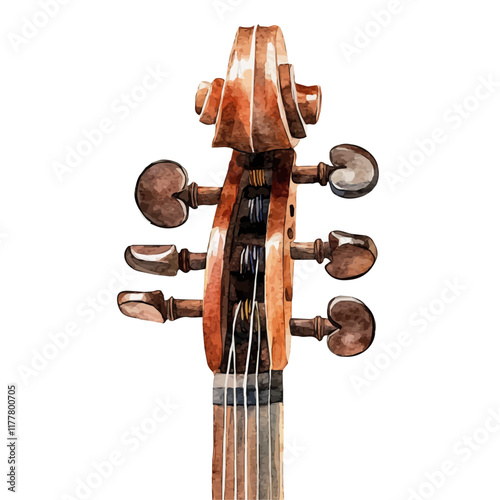 A watercolor vector of violin tuning pegs, isolated on a white background. Musical accessory vector.
