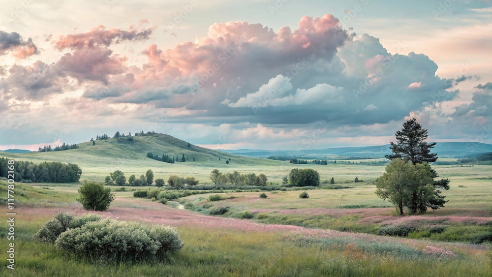Fototapeta premium landscape with trees and clouds