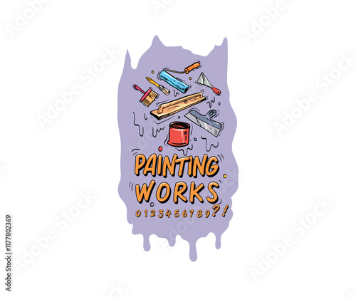 Painting works announcement. Creative advertisement template, vector illustration.
