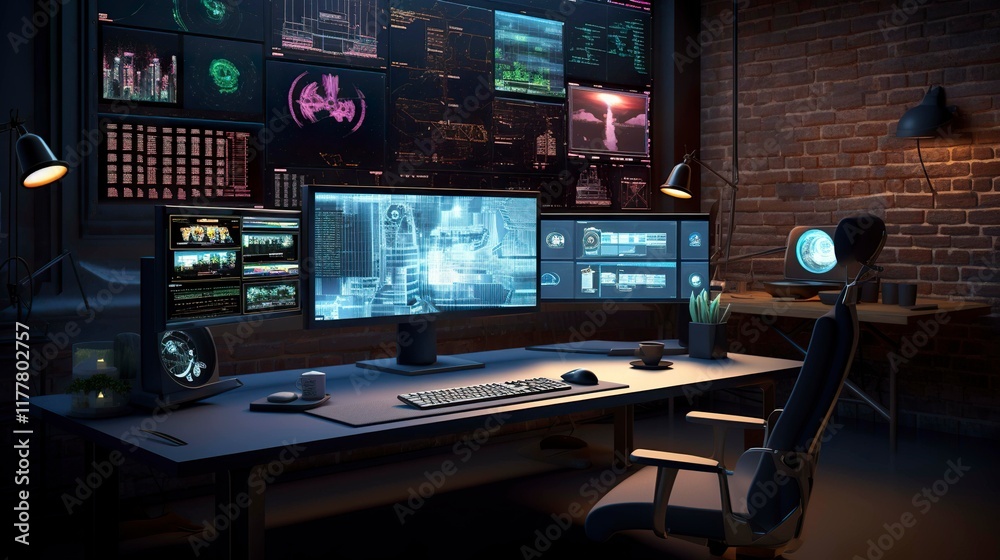 Naklejka premium A photo of a virtual workspace with floating