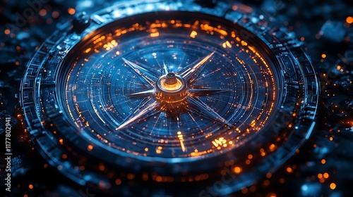 Wallpaper Mural Futuristic Digital Compass – Symbolic Navigation Concept with Data Streams Torontodigital.ca