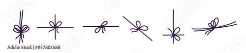 bow made of twine. Rope, simple cord. Decorative twine. Decoration design. Hand drawn bow knot vector illustration. For gifts and presents.