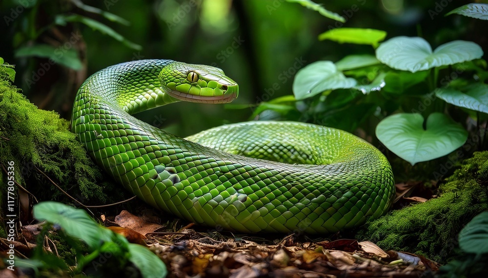 Fototapeta premium green snake in the grass