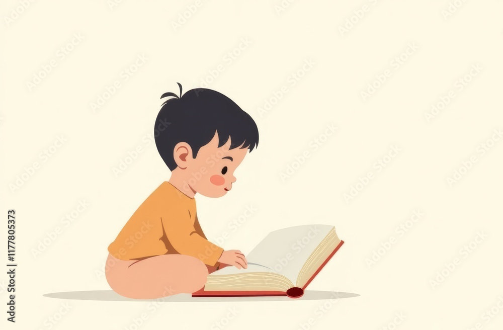 A young child sits on the floor, deeply focused on an open book. The childs expression reflects curiosity and wonder as they explore the pages, creating a joyful learning moment. Copy space A young child sits on the floor, deeply focused on an open book. The childs expression reflects curiosity and wonder as they explore the pages, creating a joyful learning moment. Copy space