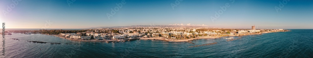 Fototapeta premium Panoramic aerial view of Kato Paphos Harbour, Cyprus