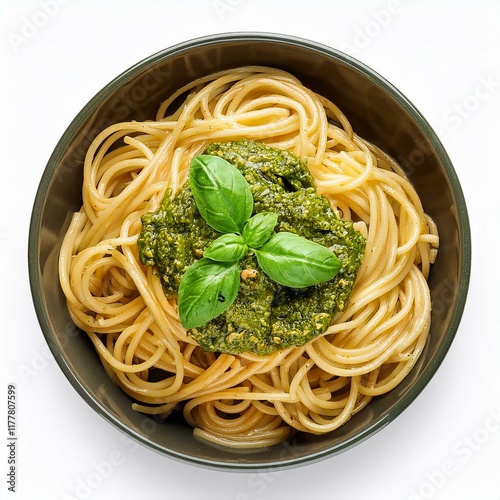 spaghetti al pesto vegetarian food, AI generated photo