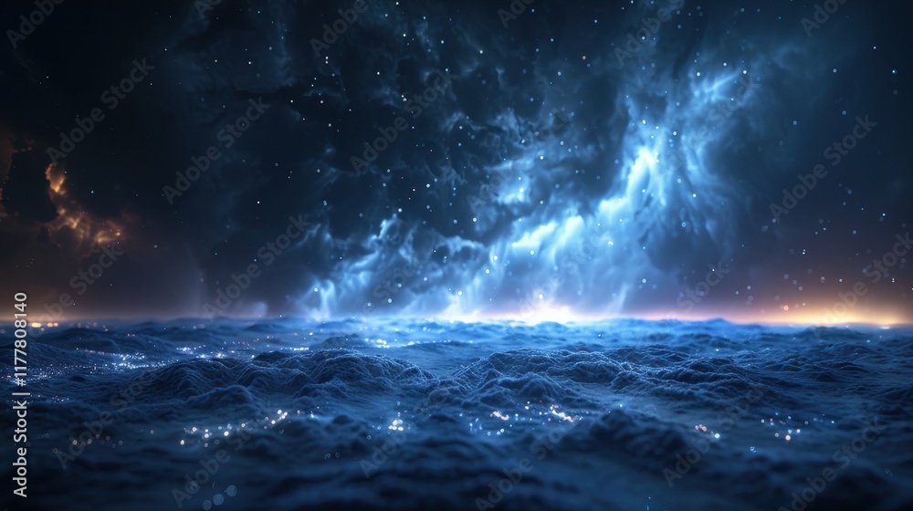 Naklejka premium Lightning's abstract beauty pierces the storm. Thunder follows, showcasing the weather's strength.