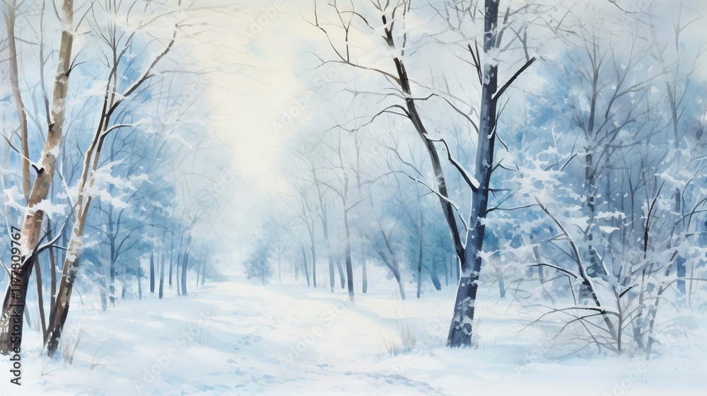 A photo of a winter landscape watercolor painting A photo of a winter landscape watercolor painting