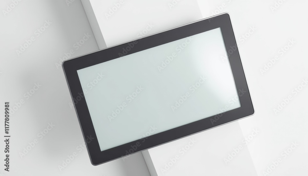 Close-up of digital frame mockup with simple image on screen, sleek design emphasized, minimalistic background Close-up of digital frame mockup with simple image on screen, sleek design emphasized, minimalistic background