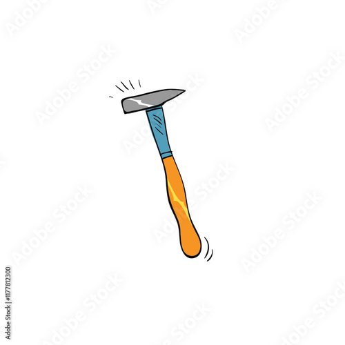 Metal hammer drawing in cartoon comic style. Building tool. Vector illustration art.