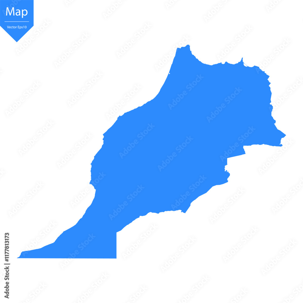 Fototapeta premium Blue map of Morocco isolated on white background. Vector illustration eps10. 