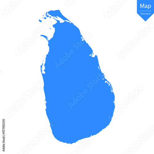 Blue map of Sri Lanka isolated on white background. Vector illustration eps10.	
