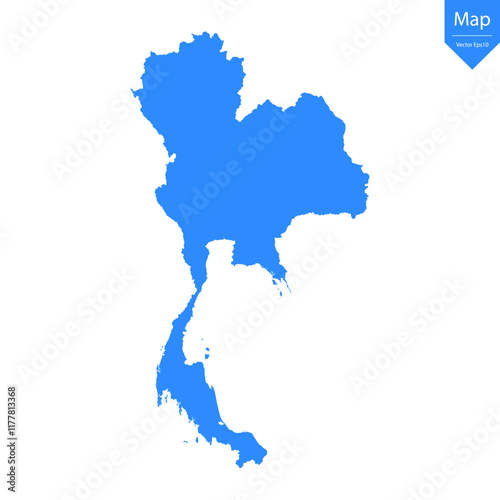 Blue map of Thailand isolated on white background. Vector illustration eps10.	
