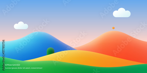 Peaceful Landscape Illustration,Harmony of Colors.