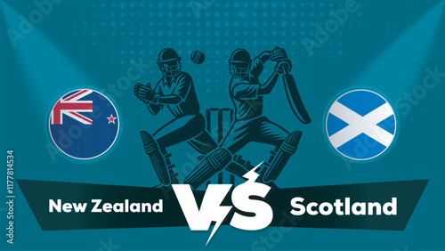 New Zealand VS Scotland , Scotland Vs New Zealand cricket match , Cricket match concept with creative illustration.eps