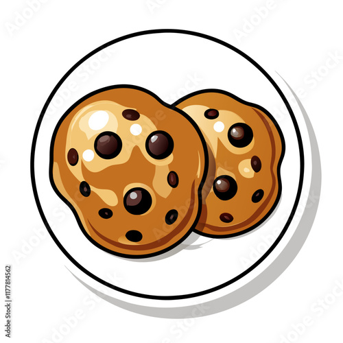 Top view of chocolate chip cookies in plate sticker  vector illustration (6)