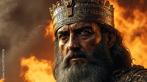 King Xerxes Portrait with Fire Background