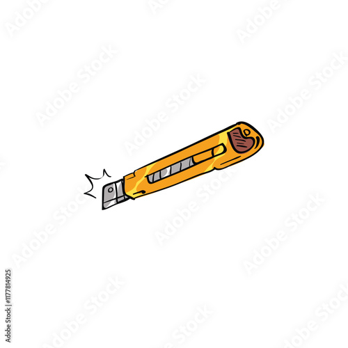 Stationery knife drawing in cartoon comic style. Building tool. Vector illustration art.