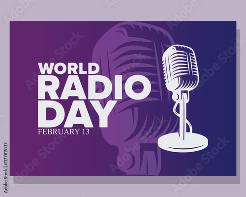 World Radio Day. February 13. Holiday concept. Template for background, banner, card, poster with text inscription.