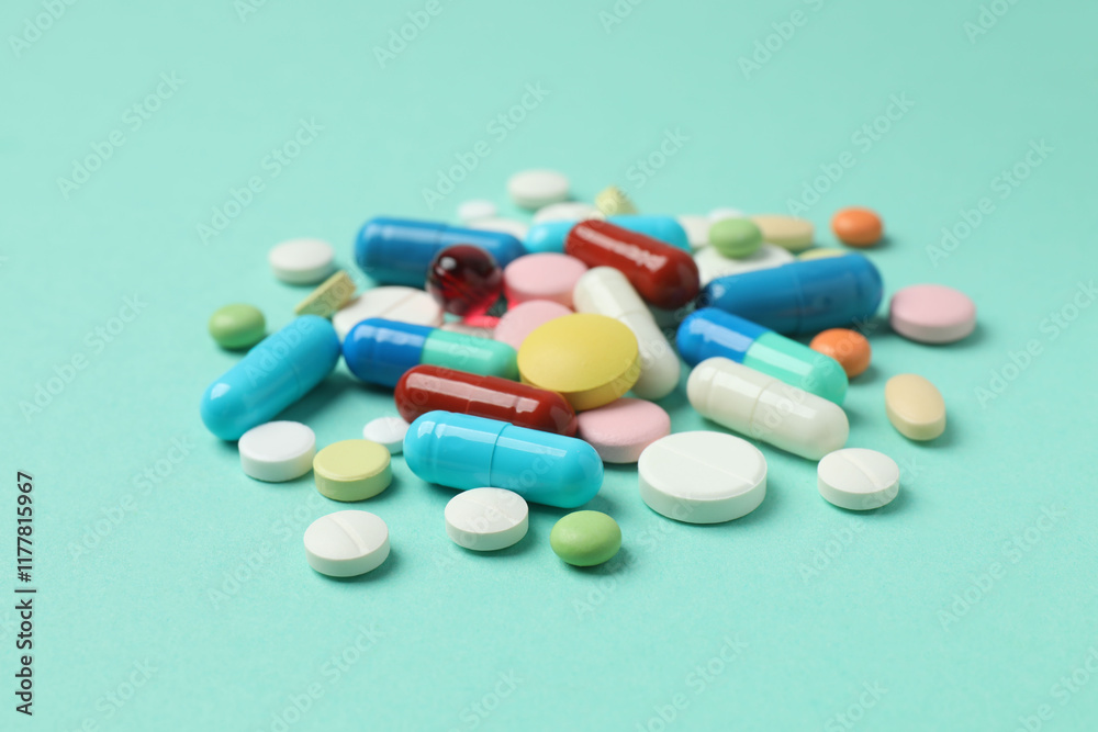 Various pills on color background Various pills on color background