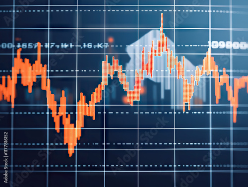 Stock market candlestick chart with bullish trend and data analysis in focus photo