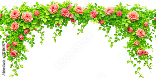 A decorative green arch adorned with leaves and flowers, perfect for weddings or garden events. Green Ivy decoration