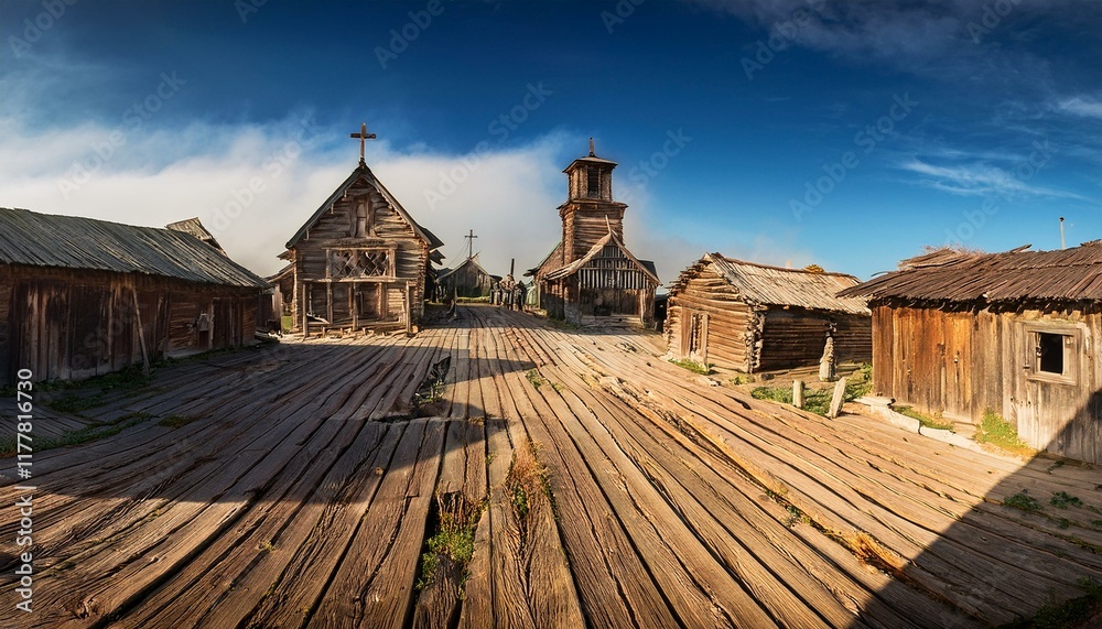 wooden ghost town ruins, AI generated wooden ghost town ruins, AI generated