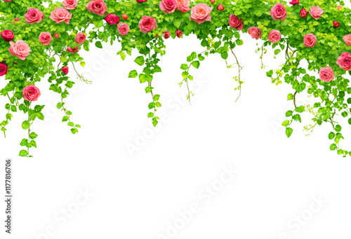 A decorative green arch adorned with leaves and flowers, perfect for weddings or garden events. Green Ivy decoration