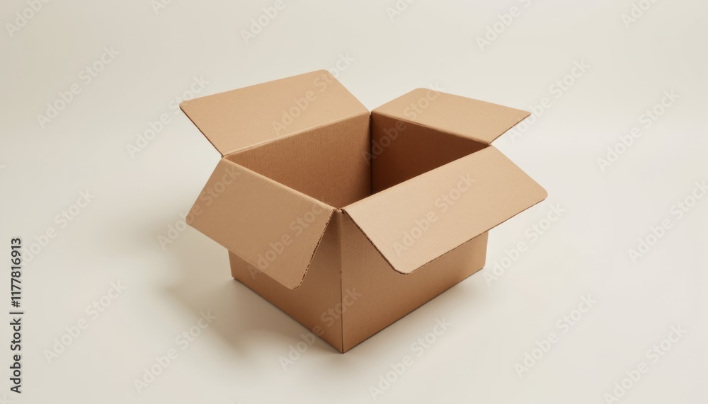 Open shipping box mockup, interior and flaps visible, clean and simple scene with soft lighting highlighting cardboard material, with copy space Open shipping box mockup, interior and flaps visible, clean and simple scene with soft lighting highlighting cardboard material, with copy space