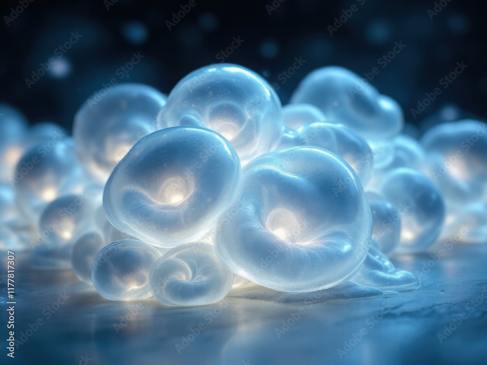 Obraz premium Glowing Blue Bubbles on Dark Background
