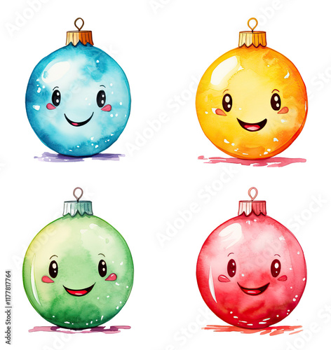 Christmas decoration ball watercolor set painting drawing cut out set on transparent background