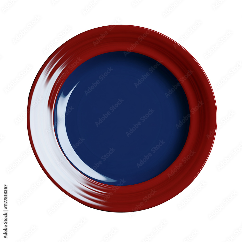 Blue and red porcelain plate without background. Top view. Isolated. PNG Blue and red porcelain plate without background. Top view. Isolated. PNG