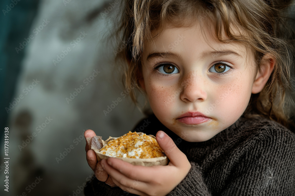 Child Holding Charity Meal with Gratitude Child Holding Charity Meal with Gratitude