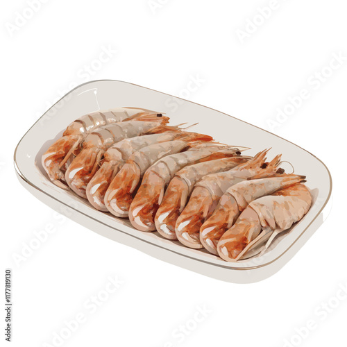 Raw prawns  plate over white background  vector illustration (1)