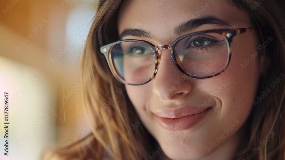 Joyful expression and portrait of a woman wearing glasses in an eye care clinic. Focus on healthcare, wellness, and stylish eyewear with a lens in hand Joyful expression and portrait of a woman wearing glasses in an eye care clinic. Focus on healthcare, wellness, and stylish eyewear with a lens in hand